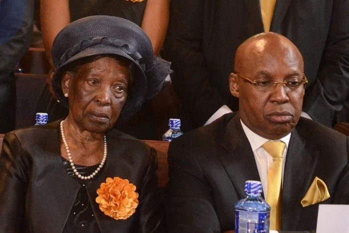 Jimi Wanjigi and his mother Mary Wambui Wanjigi during the funeral mass in honour of Maina Wanjigi on July 3, 2024