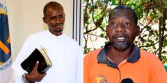 A collage image of New Life Prayer Centre and Church's pastor Ezekiel Odero (L) and Paul Mackenzie