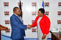 Chairperson of Pharmacy and Poisons Board Dr Charles Githinji and Health CS Susan Nakhumicha
