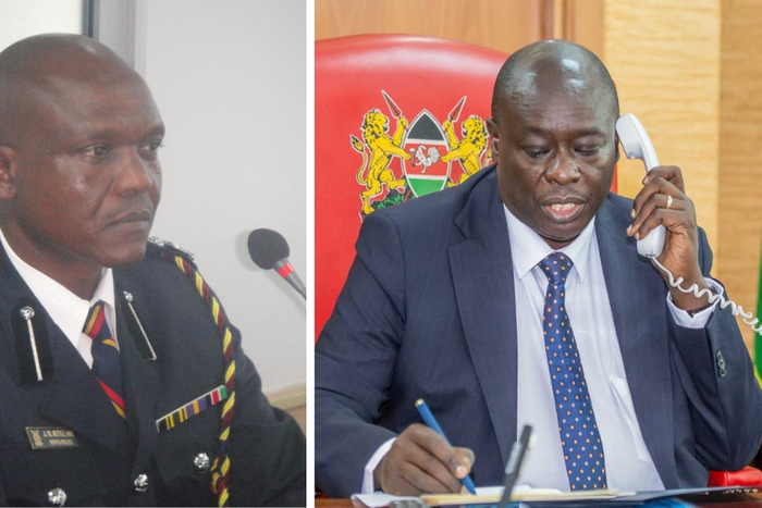 A collage of police boss Julius Muthama Kitili and Deputy President William Ruto