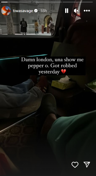 Tiwa savage tells her fans that she was robbed [Instagram/Tiwa savage]