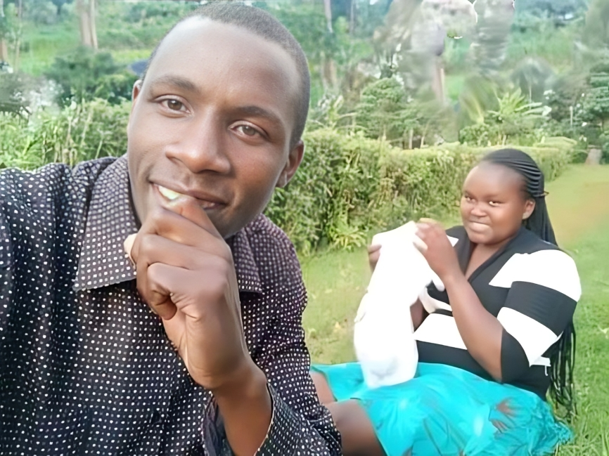 Kisii singer Chris Embarambamba poses for a photo with his wife
