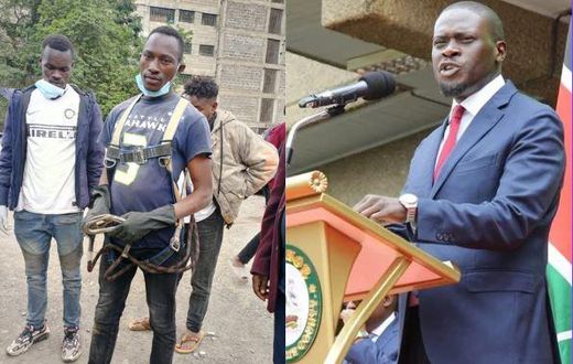 A collage image of Kyallo Jilani Wambua who is among volunteers who retrieved bodies from an abandoned quarry in Kware and Nairobi Governor Johnson Sakaja