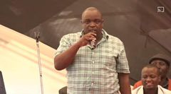 Korogocho MCA Absalom Odhiambo speaking during a political rally in Kamukinji, Nairobi