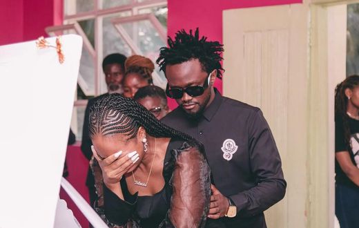 Diana Marua sheds tears as she views the body of her late grandmother