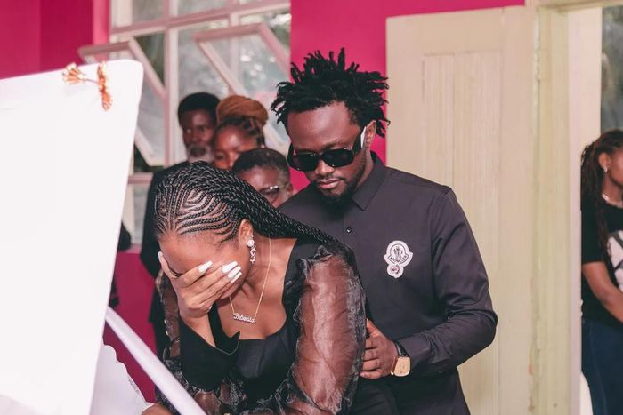 Diana Marua sheds tears as she views the body of her late grandmother