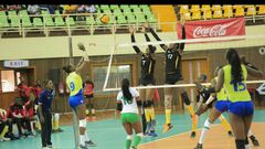 KCB Volleyball team in action against Prisons during the Kenya Volleyball Federation women's Playoffs on January 21,2023 at the Kasarani Indoor Arena/COURTESY