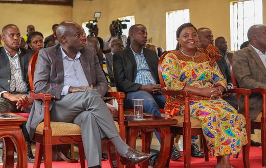 Pastor Dorcas Rigathi and DP Rigathi Gachagua at Kiamariga PEFA Church in Mathira Constituency on Sunday.