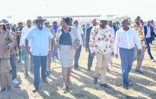 President William Ruto in the company of his deputy, Rigathi Gachagua and Homa Bay Governor Gladys Wanga on Friday, January 13, 2023