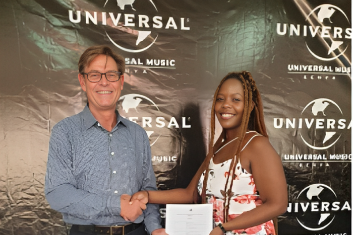 From L – R, John Andrews, General Manager, UMG Kenya and Savinnah, new signee