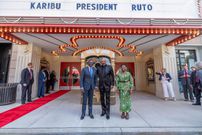 President William Ruto and First Lady Rachel Ruto meet Steve Harvey at the Tyler Perry Studios in Atlanta on May 21, 2024