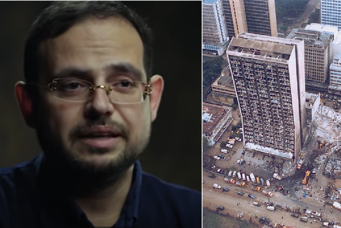 A collage of Aimen Dean and the bomb site of the attack on the U.S. Embassy in Nairobi