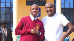 Alex Mathenge and his son during admission to Mang'u High School