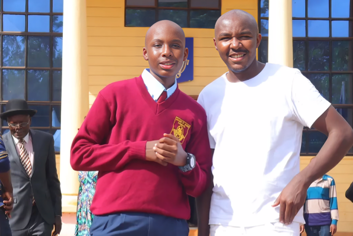 Alex Mathenge and his son during admission to Mang'u High School