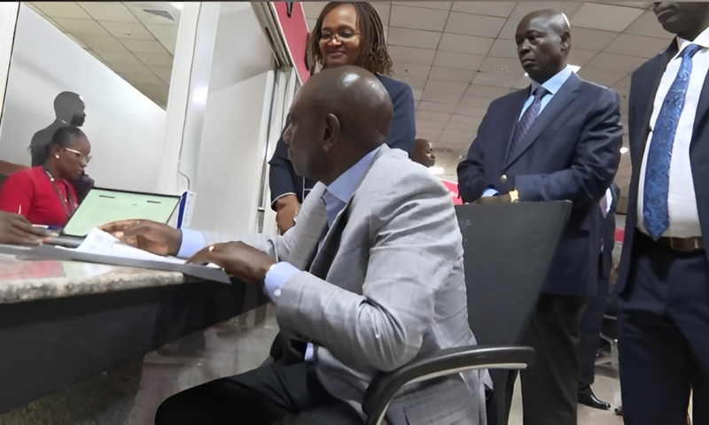 President William Ruto speaking at the KRA headquarters at Times Towers