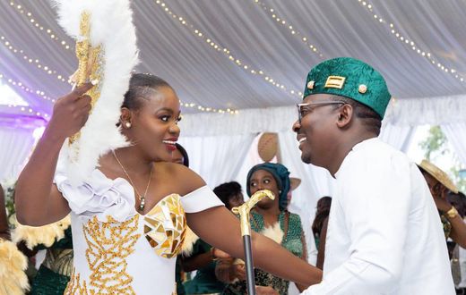 Akothee’s younger sister, Cebbie Koks with lawyer Steve Ogolla during their traditional wedding on Wednesday,  December 28, 2022