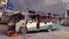 The bus that was torched by goons along Ngong Road in Nairobi on Tuesday, May 2, 2023, when anti-government protests called for by Azimio la Umoja - One Kenya resumed