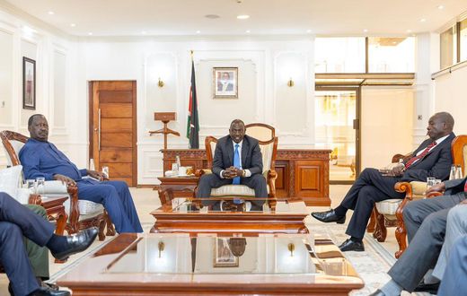 President William Ruto, Deputy President Rigathi Gachagua & ODM leader Raila Odinga at State House, Nairobi on July 9, 2024