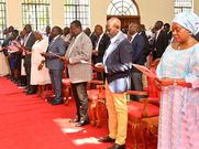 President William Ruto and Chief Cabinet Secretary Musalia Mudavadi attending a Church service at Friends Church (Quakers) in Donholm, Nairobi County.