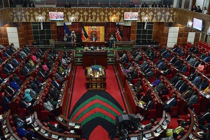 A general view taken on March 26, 2015 in Nairobi shows the Kenyan parliament, as President Uhuru Kenyatta addresses two Houses the Senate and the National Assembly. President Kenyatta's speech comes against the backdrop of rising corruption and insecu...