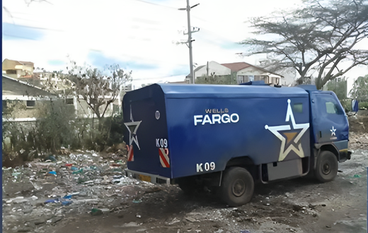 A Wells Fargo cash-in-transit vehicle abandoned along the Southern Bypass