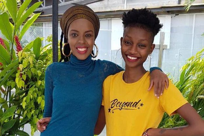 A past image of NRG radio presenter Natalie Githinji with the late Njahmby Koikai