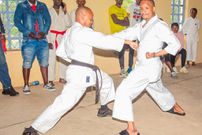 Embakasi East MP Babu Owino practising Karate at the Moi International Sports Centre, Indoor Arena