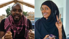 A collage of Boniface Mwangi and Hanifa Adan
