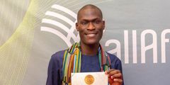 Nation Media Group’s Zachary Nyakweba with his award [Courtesy]