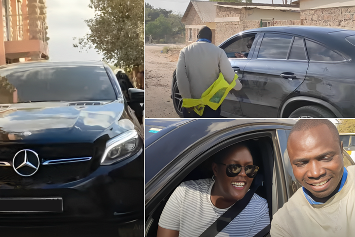 Winnie Odinga takes a photo with a boda boda rider