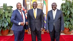 President William Ruto, Deputy President Rigathi Gachagua and Lang'ata MP Jalang'o at State House on February 7, 2023