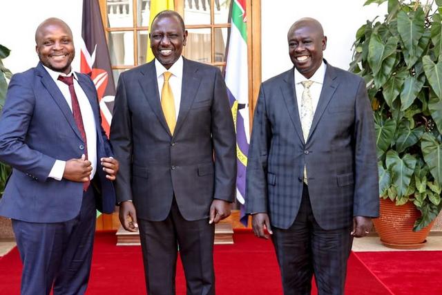 President William Ruto, Deputy President Rigathi Gachagua and Lang'ata MP Jalang'o at State House on February 7, 2023