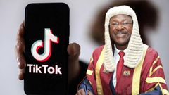 A collage of a phone showing the Tiktok app and Speaker Moses Wetangula