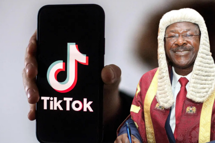 A collage of a phone showing the Tiktok app and Speaker Moses Wetangula