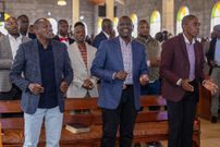 Kimani Ichung'wah, President Willliam Ruto and Governor Kimani Wamatangi during a church service at ACK St. Pauls — Kiriita, Kimende in Lari, Kiambu County.