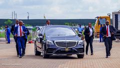 President William Ruto arriving in the Mercedes Benz S560 at Uhuru Gardens, Nairobi