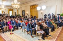 Journalists during a joint press briefing at the White House on May 23, 2024