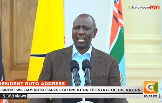 President William Ruto addressing the press from state House on Sunday, April 02.