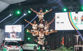 Acrobats doing stunts during the Talanta Hela launch at State House