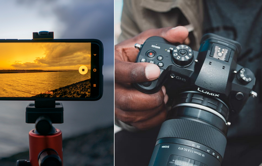 A smartphone and a camera