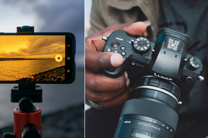 A smartphone and a camera