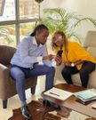 Self-named African pop star Nadia Mukami with filmmaker Eugene Mbugua during a meeting held at Mbugua's D&R Studios on January 11, 2023