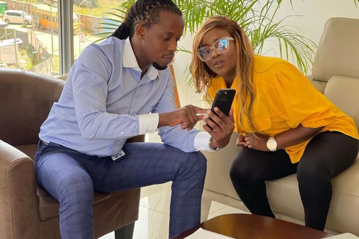 Self-named African pop star Nadia Mukami with filmmaker Eugene Mbugua during a meeting held at Mbugua's D&R Studios on January 11, 2023