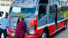 Njugush & his wife Celestine Ndinda with their new matatu