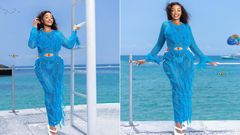 Mungai Eve rocked an all blue beach wear on 14, 2 2024