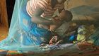 Mother and child inside a mosquito net