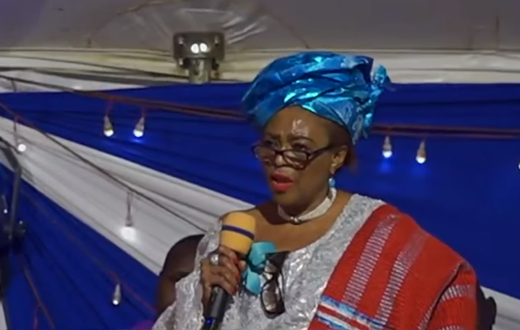 A screen grab image of Barbara Magoha speaking at former Education CS George Magoha’s burial on February 11, 2023 in Siaya county