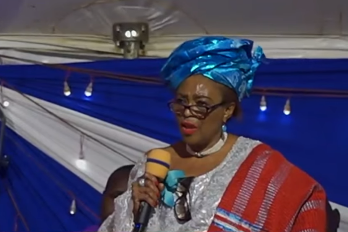 A screen grab image of Barbara Magoha speaking at former Education CS George Magoha’s burial on February 11, 2023 in Siaya county