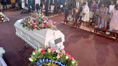 Mourners at Friends Church, Nairobi during the memorial service of Catherine Kasavuli in Nairobi