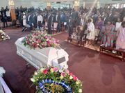 Mourners at Friends Church, Nairobi during the memorial service of Catherine Kasavuli in Nairobi